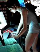 Nasty 3d girl with huge melons ian tight panties sitting in front of computer.