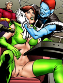 Three dirty toon sluts get all covered with sperm loaded from big black cock space monster